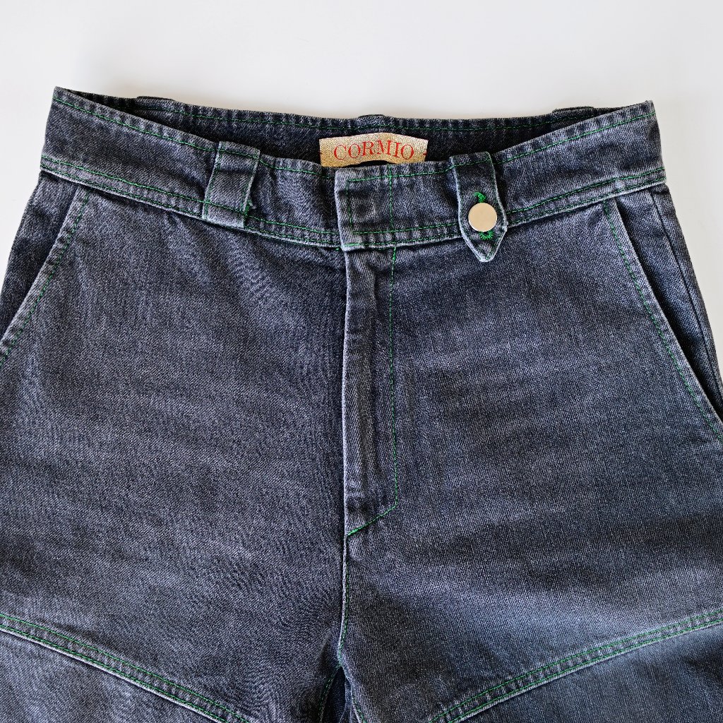 Cormio Made In Italy Panel Seam Wide Leg Denim Jeans Contrast Stitch Size S — image 3 of 8